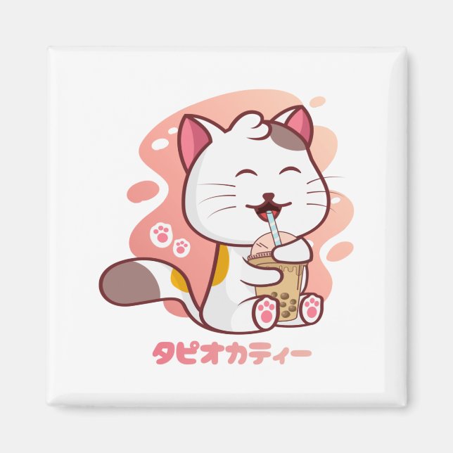 Íman Gato E Boba Milk Tea Anime Kawaii (Frente)
