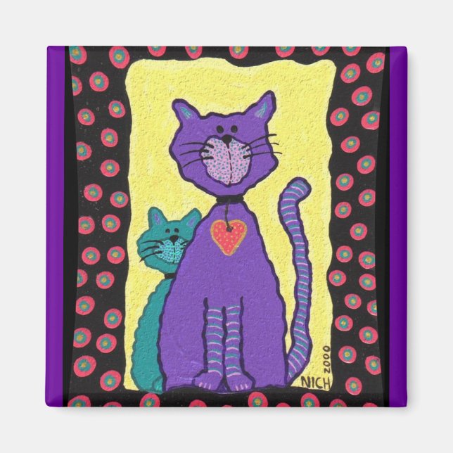 Íman Gato e Gatinho roxos - ímã (Frente)