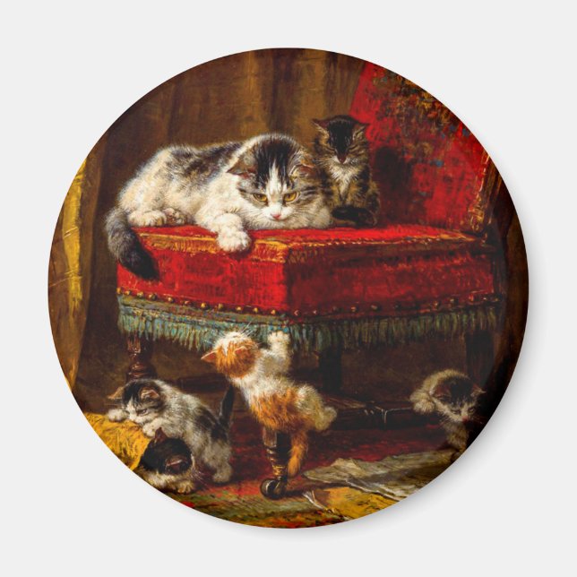 Íman Gato e Gatinhos Brincando com Cadeira (Frente)