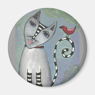 Íman Gato e Pássaro Vermelho - ímã