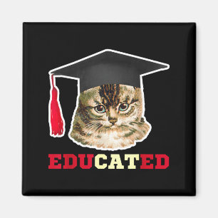 Íman Gato educado com chapéu de formatura presente engr