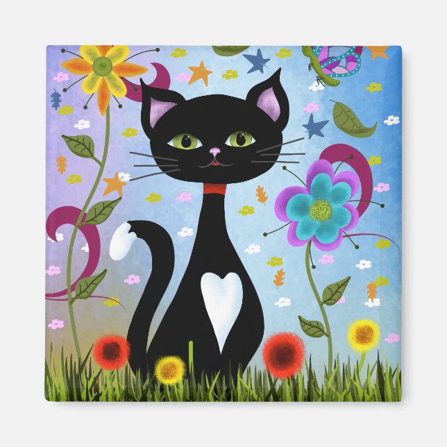 Íman Gato Em Um Jardim Arte Abstrata (Frente)