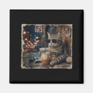 Íman Gato Engraçado Bebendo Café Gelado Meme Engraçado