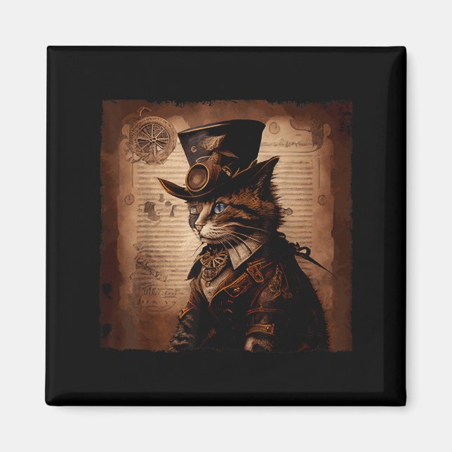 Íman Gato Engraçado Caubói Steampunk (Frente)
