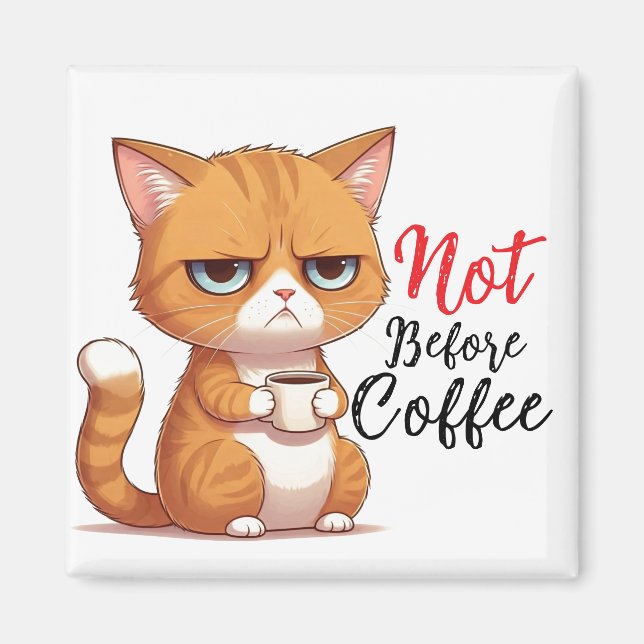 Íman Gato engraçado com café (Frente)