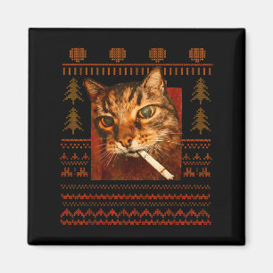 Íman Gato engraçado fumando meme natal feio para homens