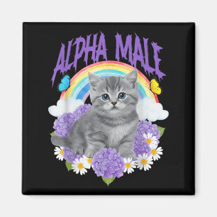 Íman Gato Engraçado Gatinho Arco-íris Floral Macho Alfa
