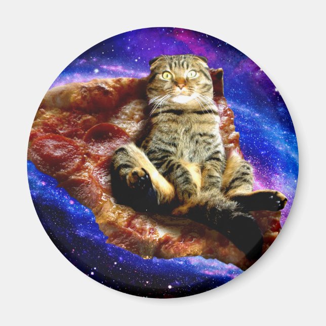 Íman Gato espacial deitado numa pizza (Frente)