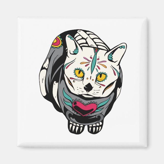 Íman Gato Esqueleto Presente Para Dia de Muertos Amante (Frente)