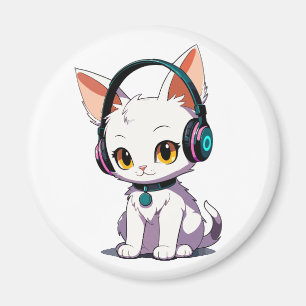 Íman Gato Estiloso Usando Fones de Ouvido
