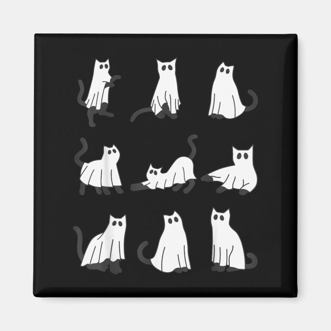 Íman Gato Fantasma Fofo Design Divertido de Halloween g (Frente)
