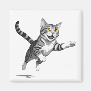 Íman Gato Feliz Brincadeira Pulando No Ar Alegre