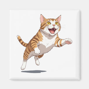 Íman Gato Feliz Brincadeira Pulando No Ar Alegre