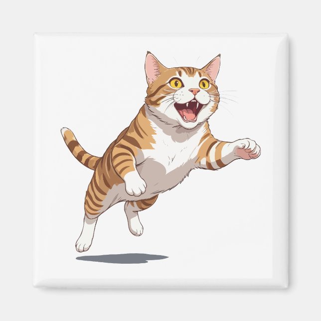Íman Gato Feliz Brincadeira Pulando No Ar Alegre (Frente)