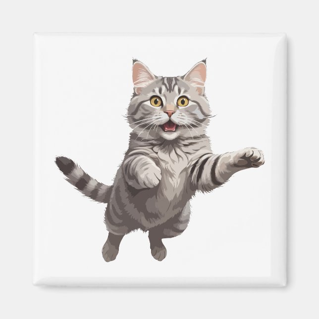 Íman Gato Feliz Brincadeira Pulando No Ar Alegre (Frente)