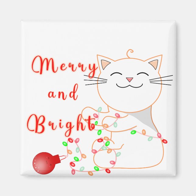Íman Gato Feliz Brincando Com Luz de LED | Natal Fofo  (Frente)