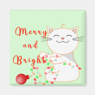 Íman Gato Feliz Brincando Com Luz de LED Natal Fofo