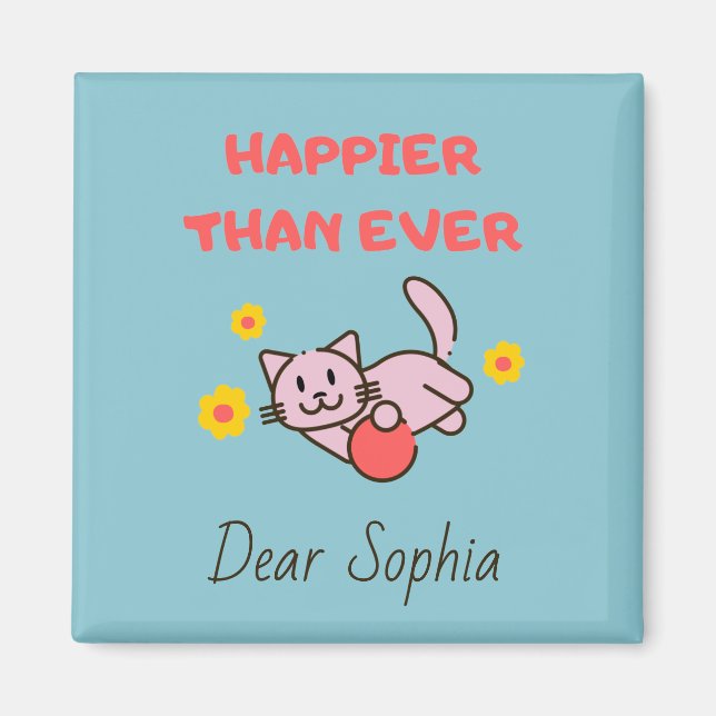 Íman Gato Feliz com Flores (Frente)