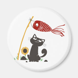 Íman Gato feliz de galhardetes carp - Escolher cor de f