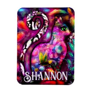 Íman Gato Floral Abstrato Caprichoso Personalizado