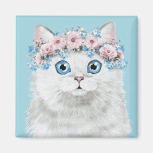 Íman Gato floral branco doce
