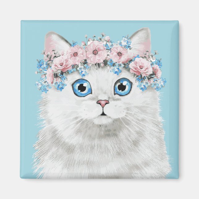 Íman Gato Floral Branco Doce (Frente)