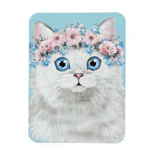 Íman Gato Floral Branco Doce