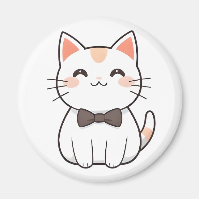 Íman Gato Fofo com Gravata Borboleta Design Kawaii (Frente)