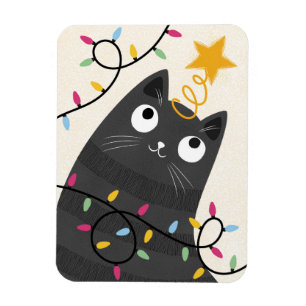 Íman Gato fofo com luzes e enfeite de natal no topo da