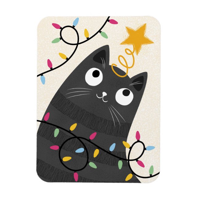 Íman Gato fofo com luzes e enfeite de natal no topo da  (Vertical)