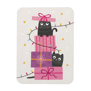 Íman Gato fofo com luzes e presentes de Natal