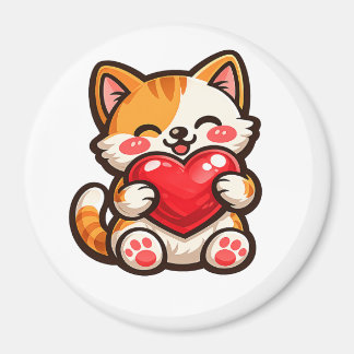 Íman Gato Fofo Coração – Gato Kawaii Abraçando Coração 