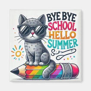 Íman Gato Fofo em Ilustração de Lápis Celebrando o Verã