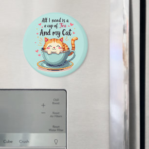 Íman Gato Fofo em Xícara de Chá Arte Kawaii Aconchegant