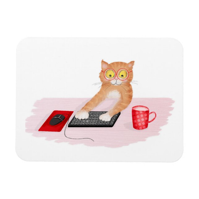 Íman Gato fofo navegando na internet em um ímã de compu (Horizontal)