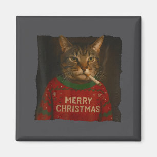 Íman Gato Fumando Cigarro Natal Chapéu de Papai Noel Me