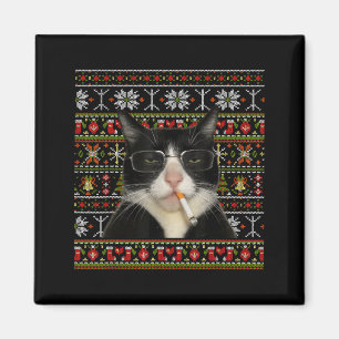 Íman Gato Fumante Engraçado Meme Natal Suéter Feio Gato