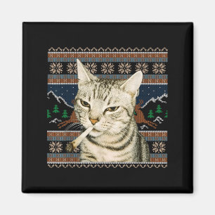 Íman Gato Fumante Engraçado Meme Natal Suéter Feio Gato