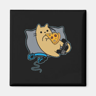 Íman Gato Gamer Comilão de Pizza Nerdy Jogo Pausado
