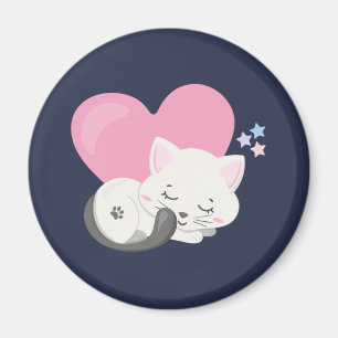 Íman Gato Gatinho Doce Dormindo com um Coração Grande