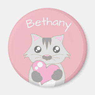Íman Gato Gato Grito Segurando Coração Rosa