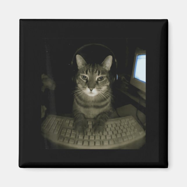 Íman Gato Hacker Meme Engraçado Gato de Computador Gati (Frente)