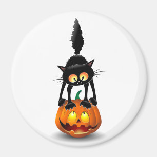 Íman Gato Halloween Caricatura Assustada na Pumpkin