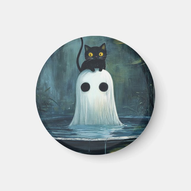 Íman Gato Halloween e Fantasma na Piscina (Frente)