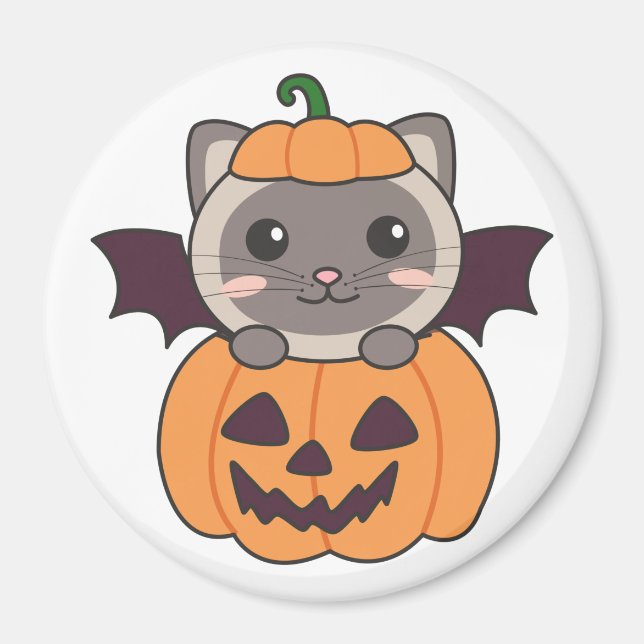 Íman Gato Halloween Pumpkin Bat Costume (Frente)