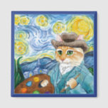 Íman Gato impressionista bonito, Van Gogh, Noite Estrel<br><div class="desc">Vocês podem reconhecer que esta pintura é um pouco parecida com a "Noite Estrelada" de Vincent van Gogh,  com algumas reviravoltas. Esta imagem também está disponível em outros produtos da minha loja Zazzle.</div>