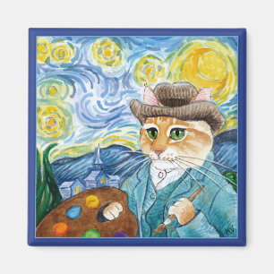Íman Gato impressionista bonito, Van Gogh, Noite Estrel