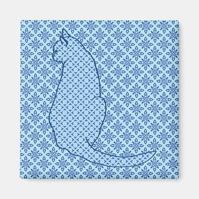 Íman Gato Japonês - Blue Kimono Impressão (Frente)