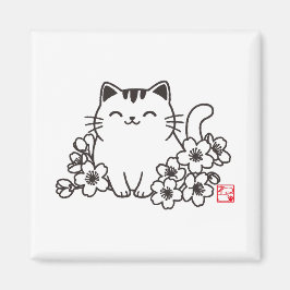 Íman Gato japonês bonito e Sakura com Carimbo Neko