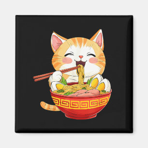 Íman Gato japonês comendo macarrão ramen estilo anime k